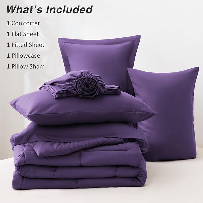 Love's cabin Twin XL Comforter Set Dark Purple, 5 Pieces Twin XL Bed in a Bag - Image 8