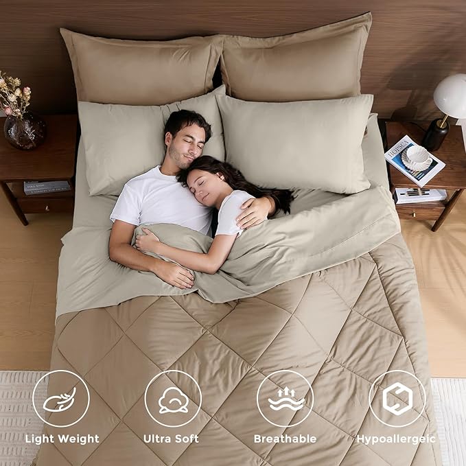 HEVUMYI Khaki & Linen California King Comforter Set - Image 2
