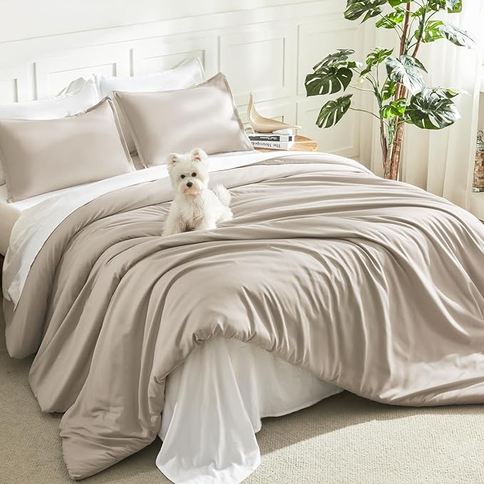 Litanika Oatmeal Twin/Twin XL Comforter Set, 2 Pieces Lightweight Solid Bedding by Litanika