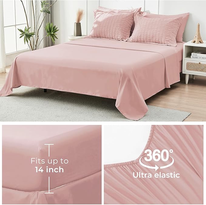 HYMOKEGE Rose Gold Duvet Cover Queen Size, Ultra Soft 3-Piece Seersucker Duvet - Image 5