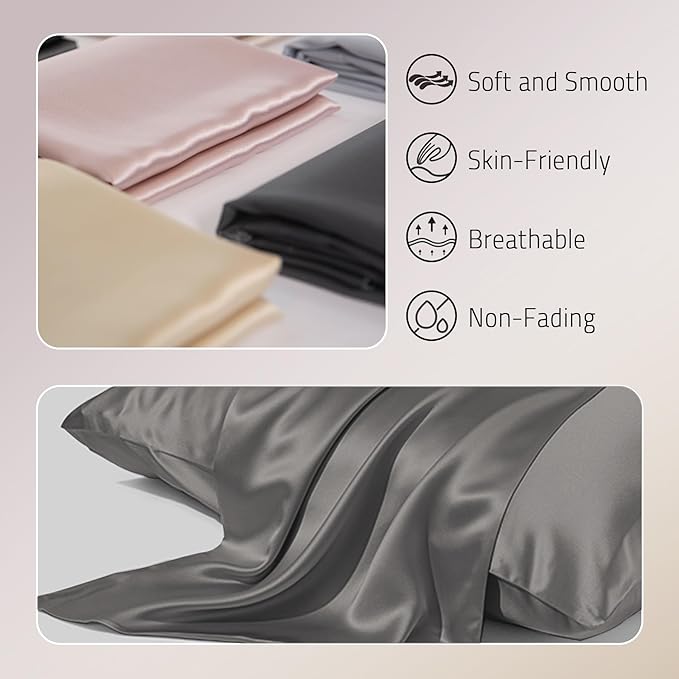 Gabire Mulberry Silk Pillowcases Set of 2, Both Sides Real Silk Pillow Covers - Image 2
