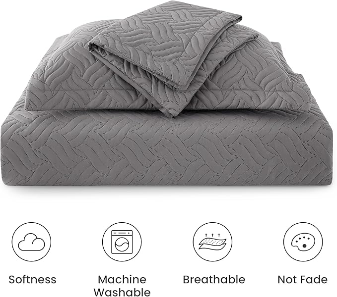 Love's cabin California King Size Quilt Bedding Set Grey Bedspread - Image 6