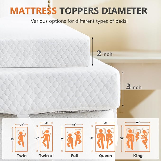 DUMOS 2 Inch Gel Memory Foam Mattress Topper Queen Size, Cooling Breathable - Image 3