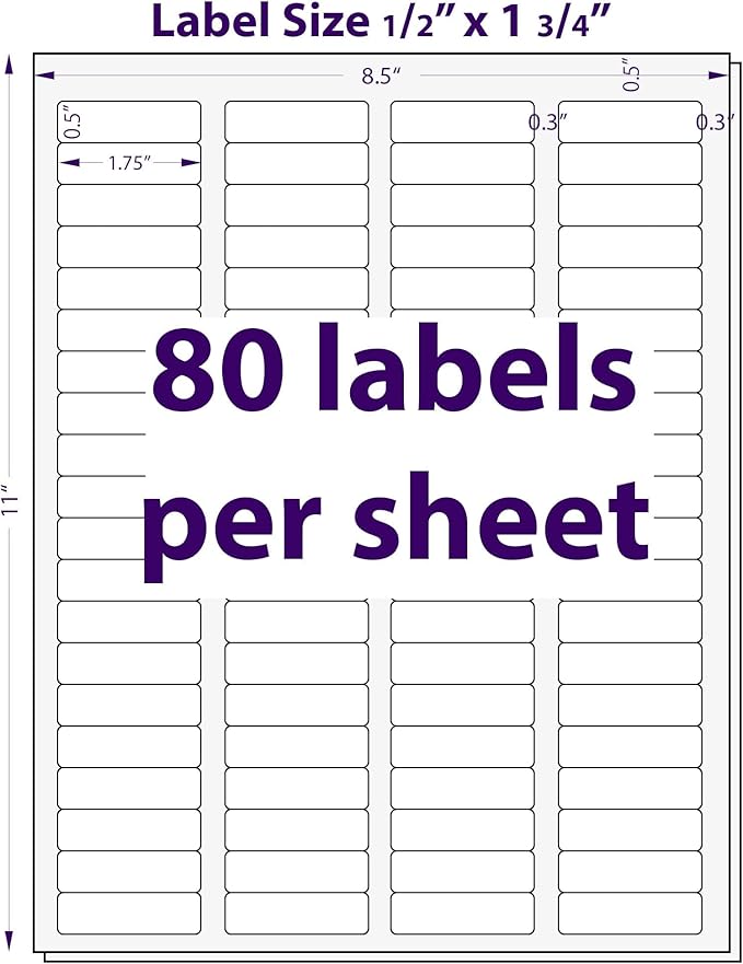 1/2" x 1-3/4", 100 Sheets, 8000 Return Address Labels for Laser & Inkjet Printers, Letter Size-DeskoryOffice