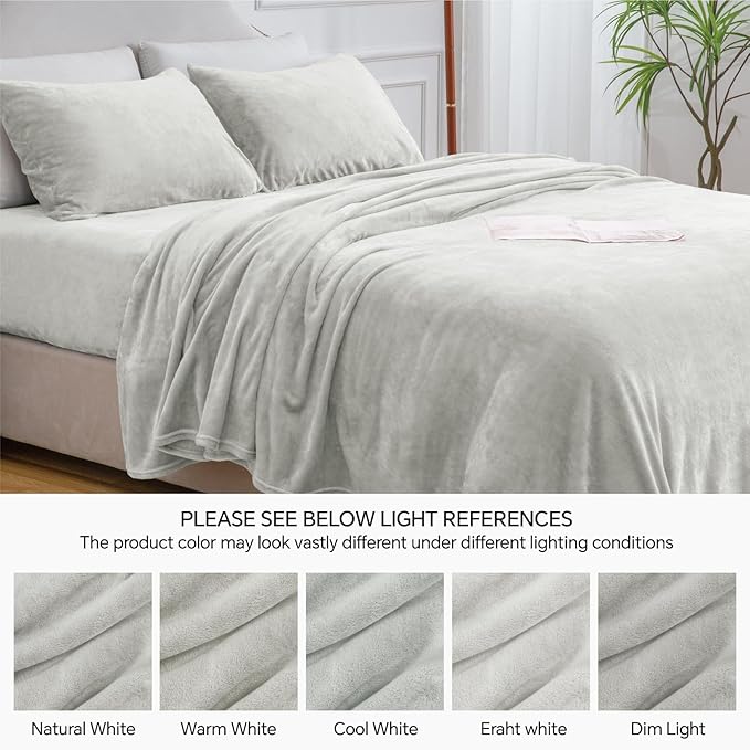 BEDELITE Flannel Sheets Queen Size Light Grey - Image 9