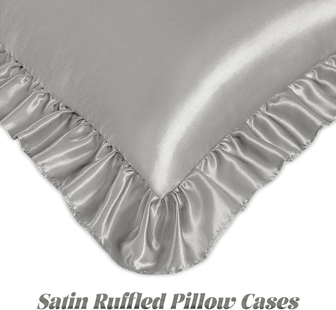 Homiest Ruffle Satin Body Pillow Cover, Silky Satin Body Pillowcase - Image 4