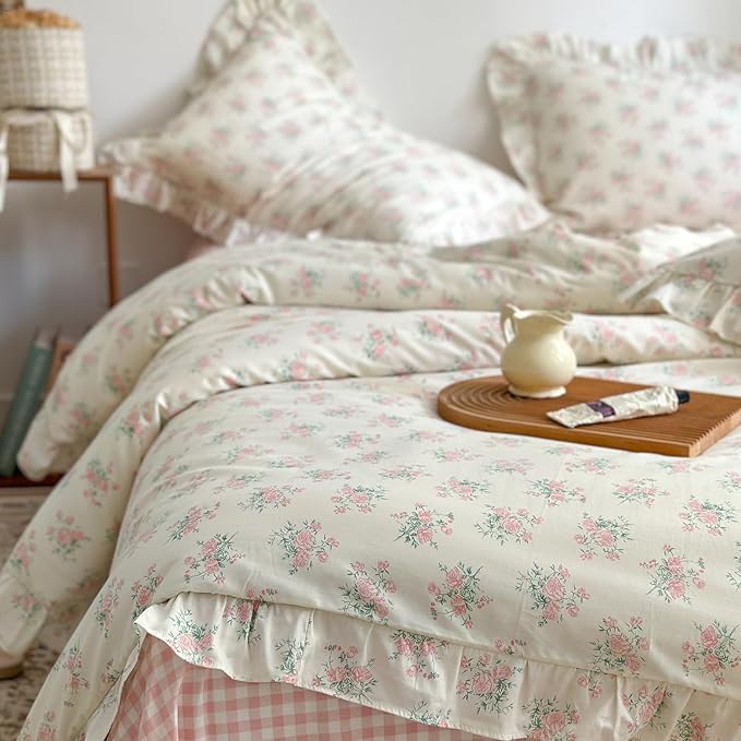 MKXI Floral Duvet Cover Set for Girls 100% Cotton Ruffled Bedding - Image 4