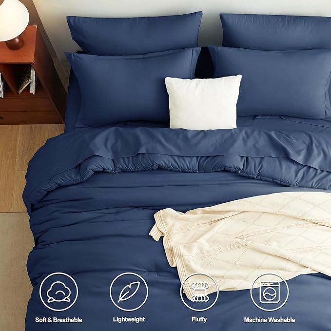 CozyLux Twin XL Comforter Set Navy Blue, 5 Pieces Bed in a Bag Twin Extra Long - Image 2