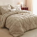 CozyLux Queen Comforter Set Taupe, 7 Pieces Pintuck Bed in A Bag, Premium Taupe by CozyLux