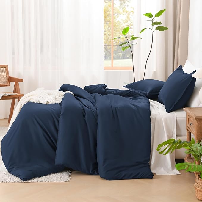 Litanika Navy Blue Comforter Set Queen Size, 3 Pieces Lightweight Solid Bedding - Image 5