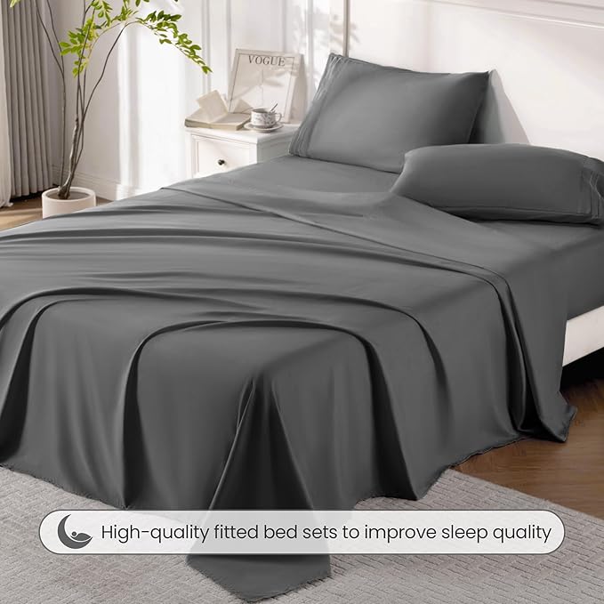 ROSE&RISY Dark Grey Queen Sheet Set, 4 Pieces Soft Bedding Queen Sheet Set - Image 5