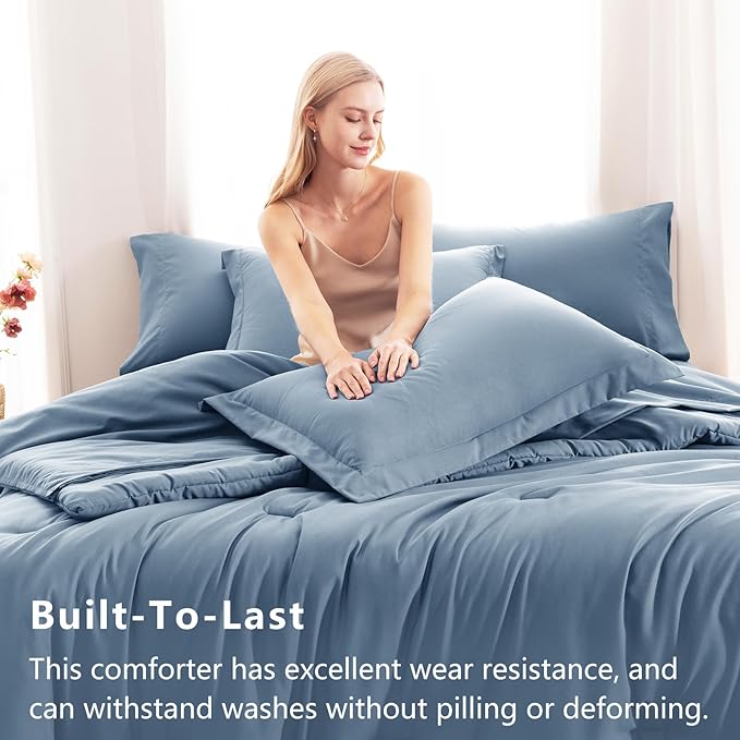 CozyLux Twin Comforter Set Grayish Blue, 5 Pieces Bed in a Bag Twin Comforter - Image 3