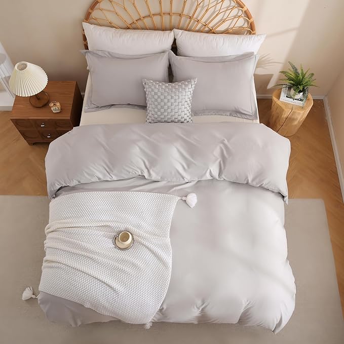JSD Light Grey Duvet Cover Set Queen Size, 3 Piece Duvet Cover - Image 8