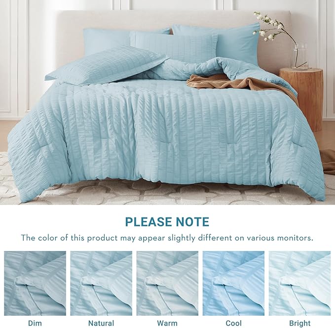 MUXHOMO 7 Pieces California King Comforter Set, Seersucker Bed in a Bag Cal - Image 5