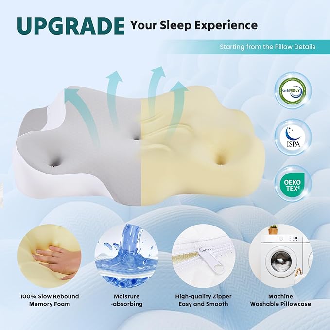 DUMOS Cervical Neck Pillow for Sleeping, Cooling Ergonomic Memory Foam Pillow - Image 5