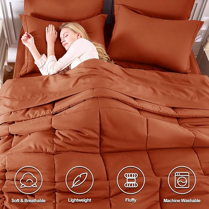 CozyLux Queen Comforter Set Terracotta - Image 2