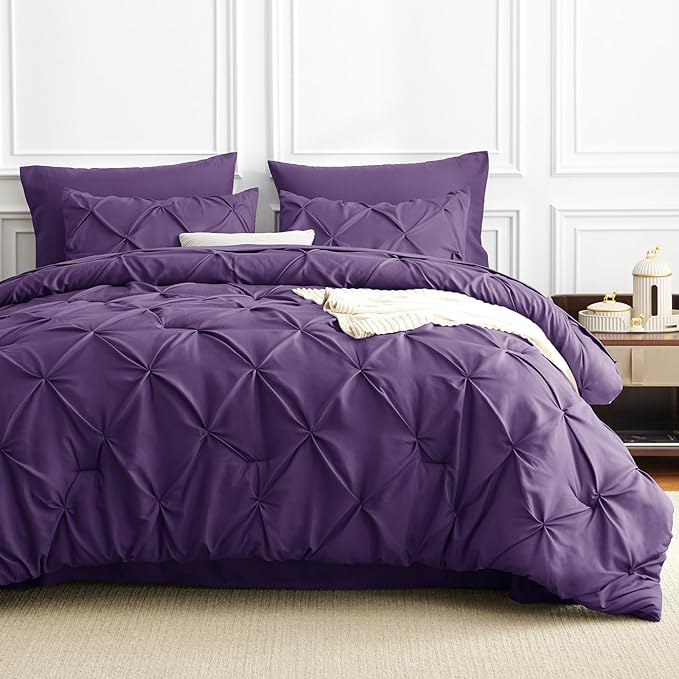 CozyLux Queen Comforter Set Purple, 7 Pieces Pintuck Bed in A Bag, Premium - Image 8