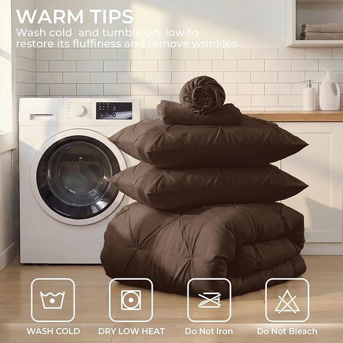 Sasttie Twin Comforter Set, 5-Piece Bed in a Bag, Pintuck Bedding Sets - Image 9