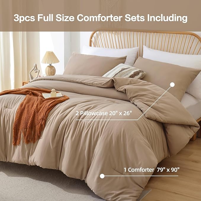 ROSGONIA Comforter Full Size for Girls Boys Teens Taupe Brown, Lightweight Dorm - Image 3