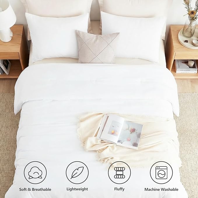CozyLux King Size Comforter Set White, 3 Pieces Solid Comforters King Size - Image 4