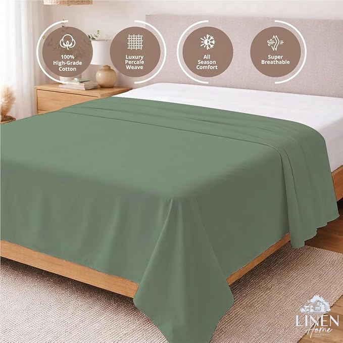 Linen Home 100% Cotton Percale 1 Flat Sheet, King Size - Image 3