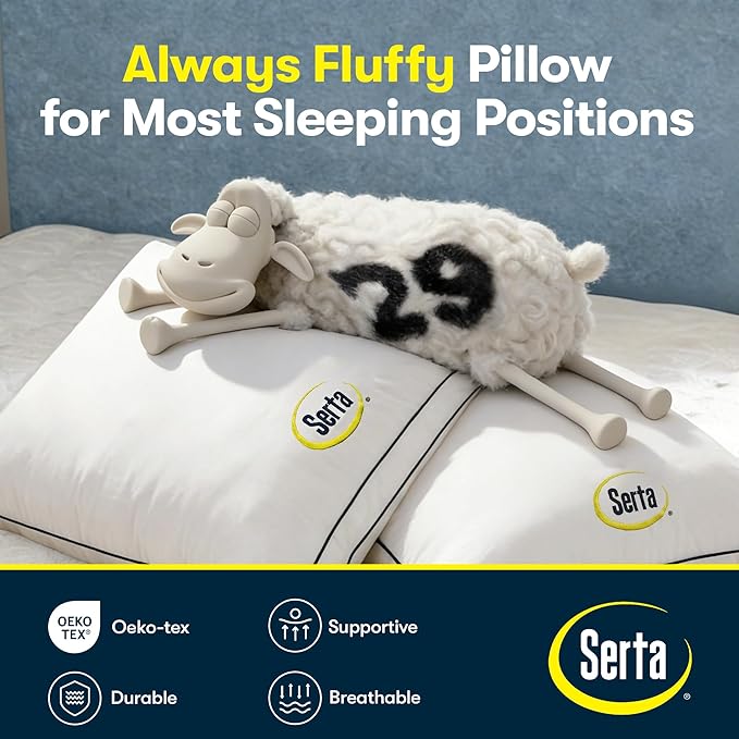 Serta Hotel Collection Bed Pillows Queen/Standard Size Set of 2, 400 Thread - Image 4