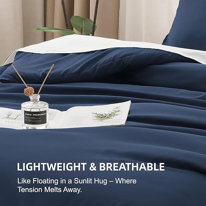 Litanika Navy Blue Comforters Oversized Queen Size, 3 Pieces Lightweight Solid - Image 6