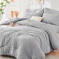 HYMOKEGE Light Grey Queen Comforter Set Seersucker 7 Pieces, All Season Luxury by HYMOKEGE