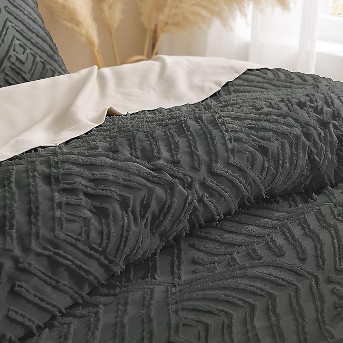 Andency Dark Grey Comforter Set Queen, 3 Pieces Tufted Farmhouse Shabby Chic - Image 5
