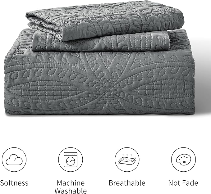 Love's cabin Quilts for Full Bed Dark Grey Bedspreads Bedding Set - Image 8
