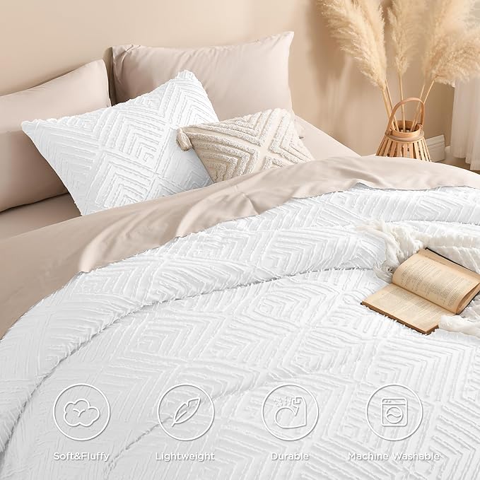Andency White Comforter King Size, 3 Pieces Boho Bedding Set & Collections - Image 4