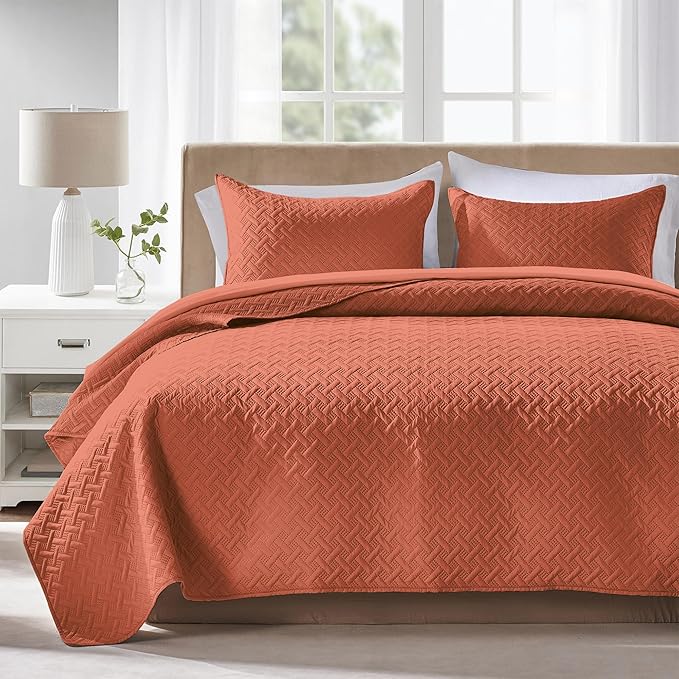 FLYMME Queen Quilt Bedding Set Burnt Orange Lightweight Bedspreads Full Size by FLYMME