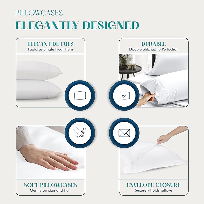 XOOX Linen 100% Egyptian Cotton King Pillow Cases Set of 2 - Image 4
