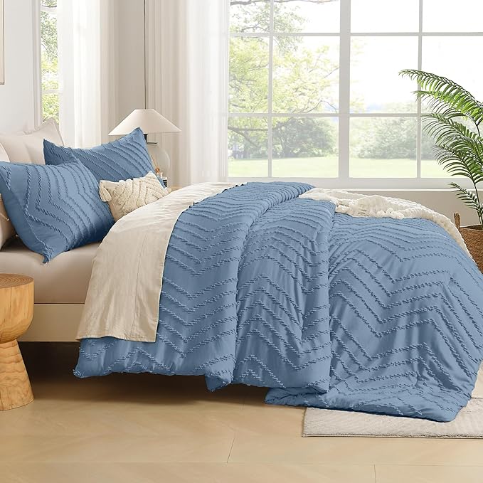 Andency Greyish Blue Oversized Queen Comforter Set, Boho Soft Warm Bedding - Image 7