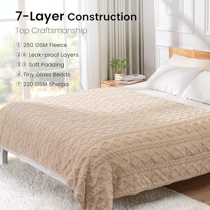 Drewin Weighted Blanket for Adults Queen Size 15 lbs, Soft Fuzzy Jacquard - Image 6