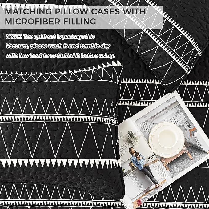 Andency Black Oversized Super King Plus Quilt Set, 3 Pieces Boho Lightweight - Image 6
