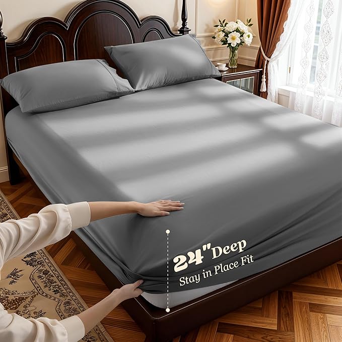 LBRO2M 100% Cotton Sheets Set Deep Pocket 24", 1000 Thread Count King Size 4 - Image 2