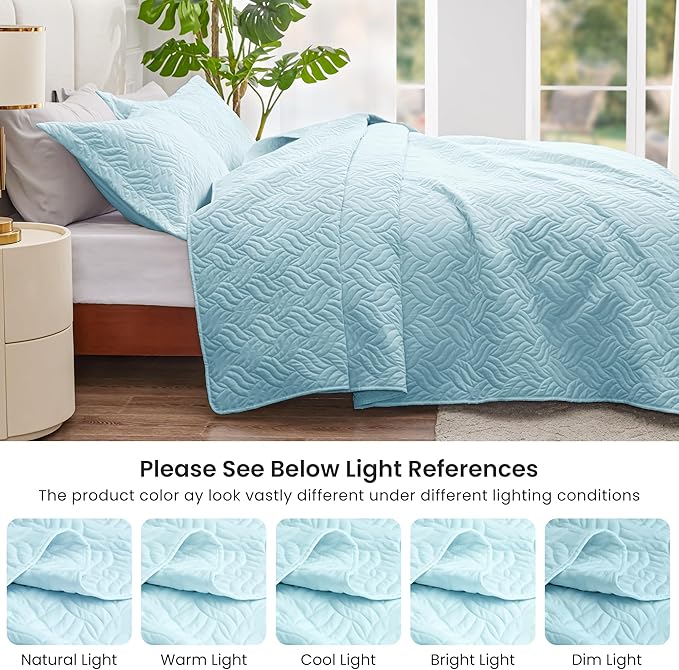 Love's cabin California King Size Quilt Bedding Set Light Blue Bedspread - Image 5