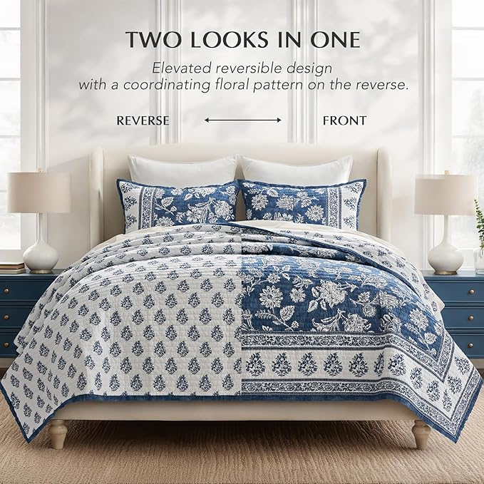 EverGrace Cotton Quilt Set King Size, 100% Cotton Reversible Lightweight - Image 4