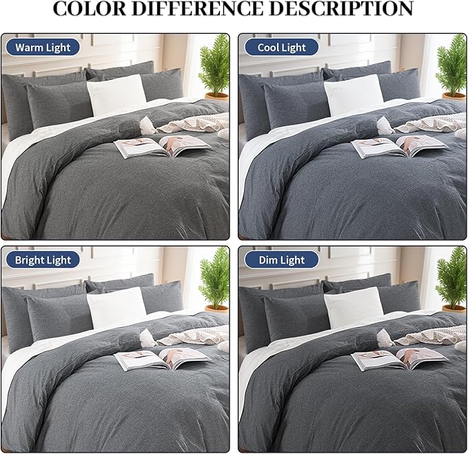 NEXHOME PRO Duvet Cover King 100% Washed Cotton, Heathered Black Breathable - Image 4