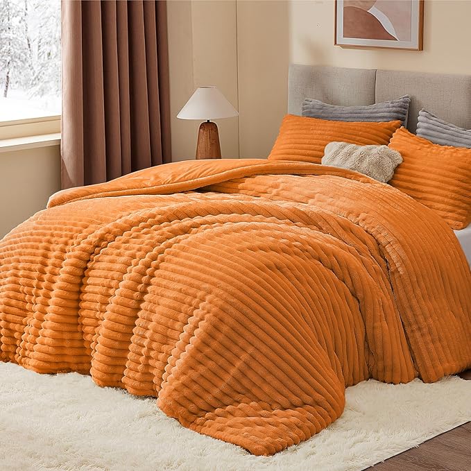 BEDELITE Fleece Queen Comforter Set -Super Soft & Warm Fluffy Burnt Orange - Image 3