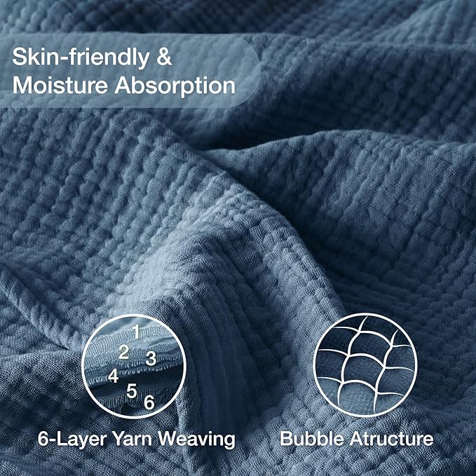 100% Cotton Muslin Blanket Twin XL 66" x 90", 6 Layers Breathable and - Image 5