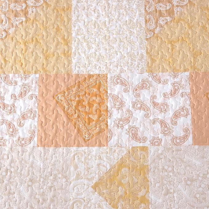 Mybedsoul Yellow Patchwork Quilt King Size, Soft Paisley Floral King Bedspreads - Image 8