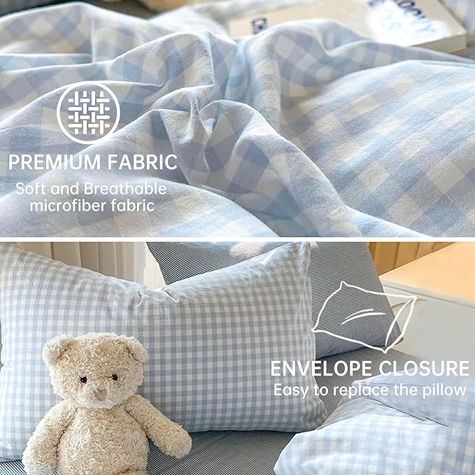 BOLINLIVING Gingham Duvet Cover Twin Size, Microfiber Bedding Set - Image 5