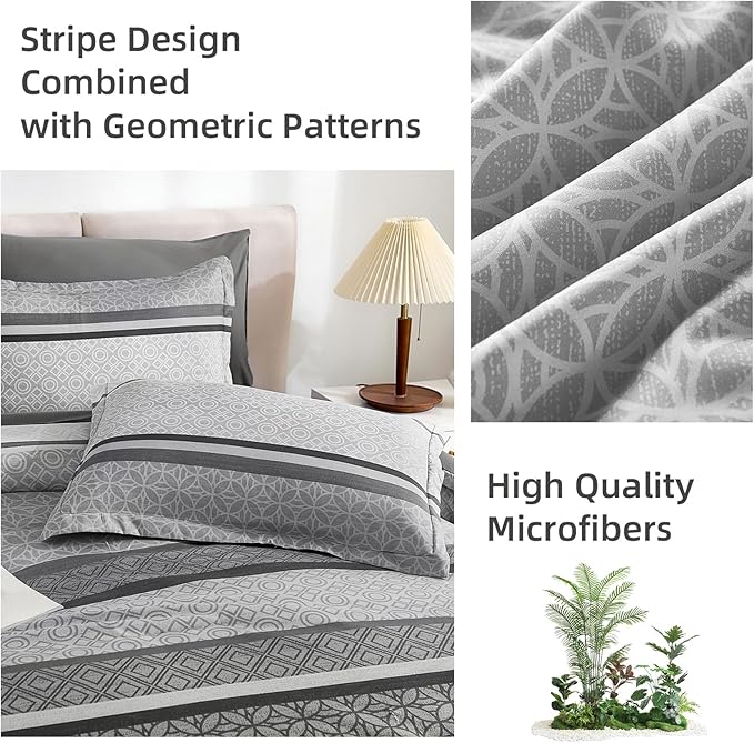 WONGS BEDDING Grey Comforter Set Queen Size, 7 Pieces Striped Bed in a Bag - Image 8