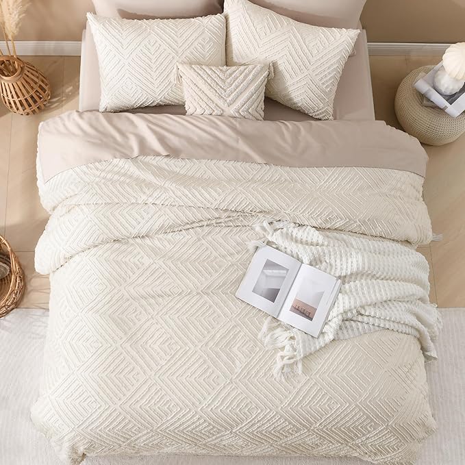 Andency Beige California King Comforter Set, 3 Pieces Cream Boho Tufted Cal - Image 7