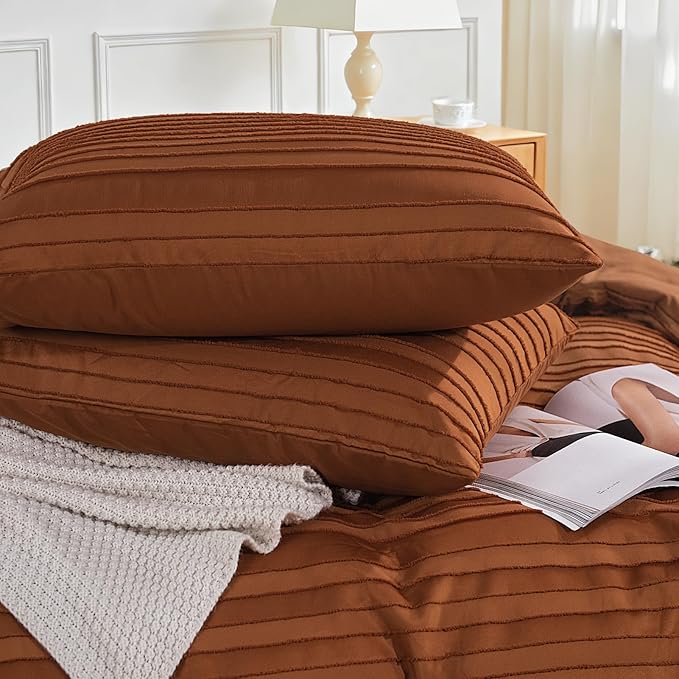 NEXHOME PRO Duvet Cover King, Brunt Orange 3 Pieces Boho Tufted Duvet Cover Set - Image 5