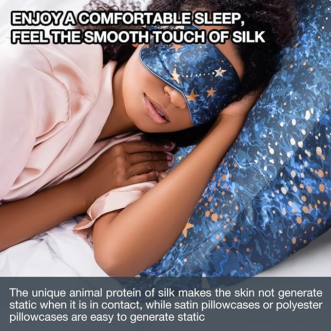 MANSPHIL Navy Blue Galaxy Mulberry Silk Pillowcase Queen Size, Print Pattern - Image 3