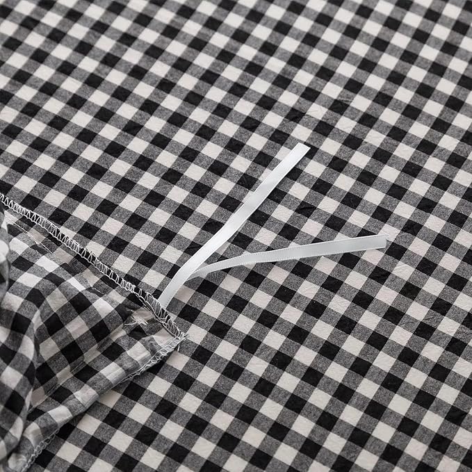 mixinni Black White Gingham Ruffle Duvet Cover Queen Size 3 Pieces – 100% - Image 9