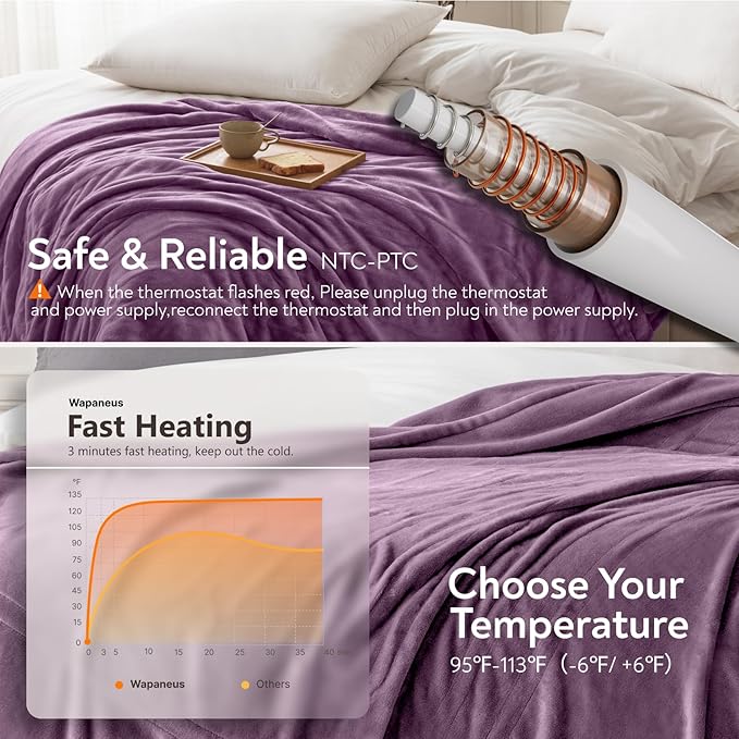 Wapaneus Foot Pocket Heated Blanket Electric Throw - Image 4